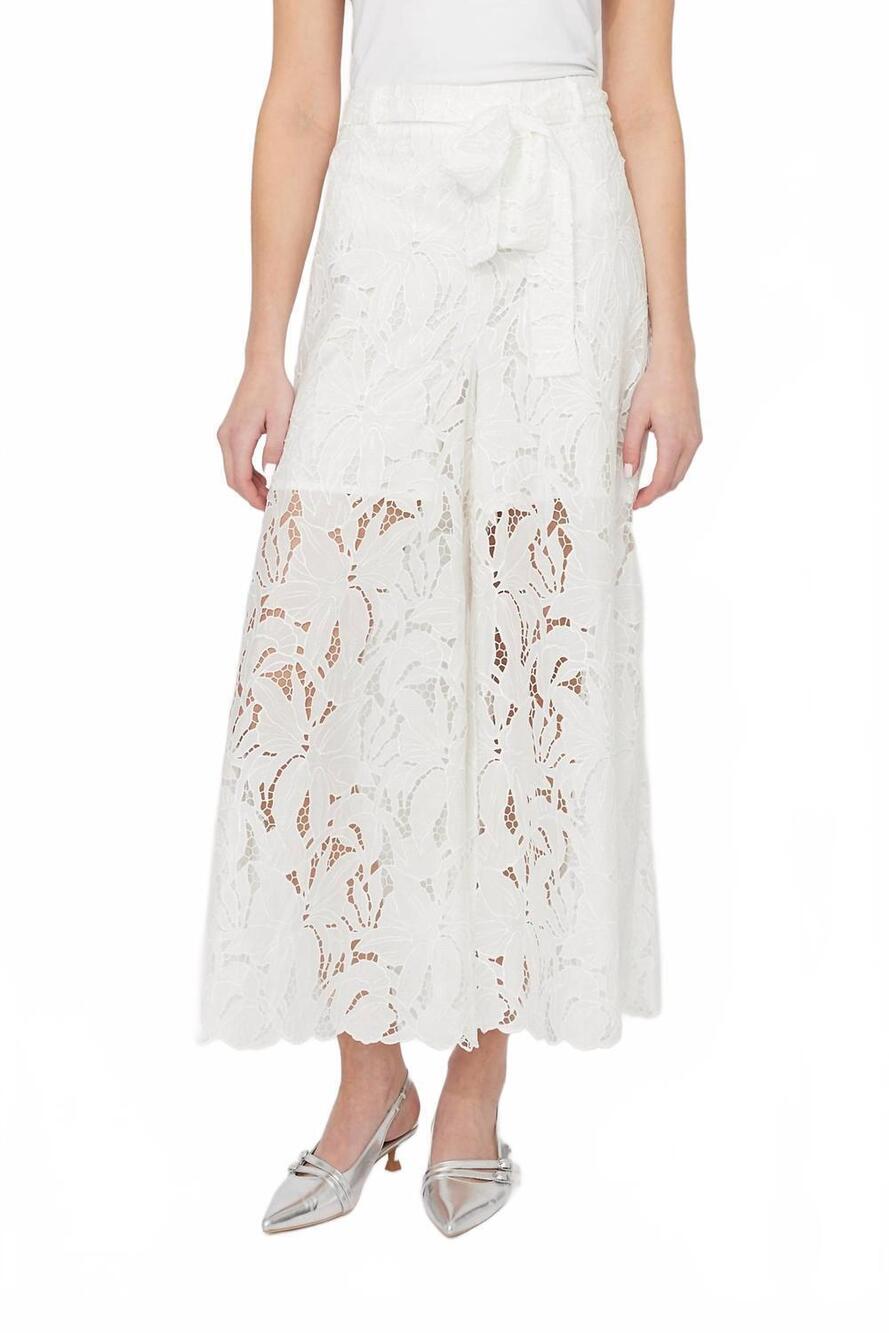 NEW FRANK LYMAN high-waisted floral trousers in white